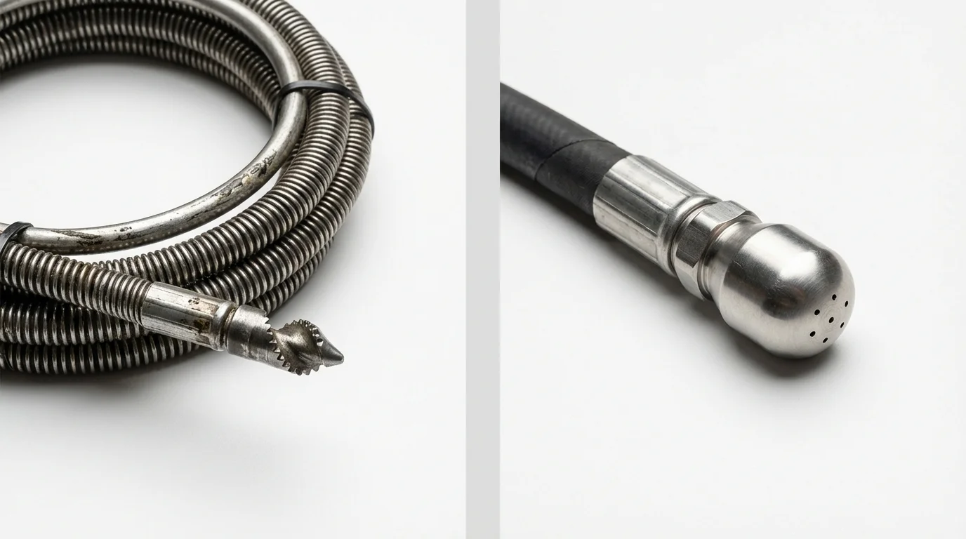 Drain snake cable and hydro jetting nozzle used for drain cleaning in Arapahoe, WY
