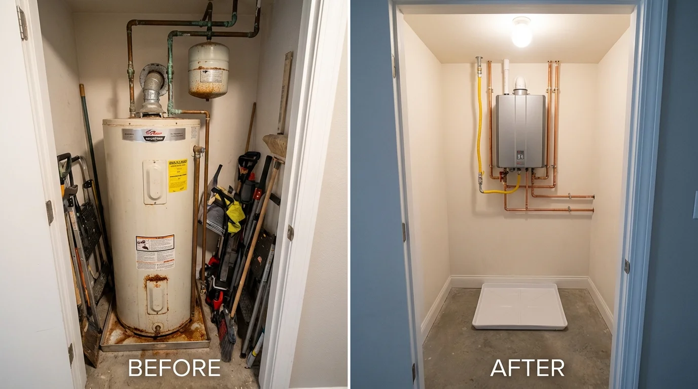 Tank water heater versus wall-mounted tankless unit comparison for Arapahoe, WY homeowners